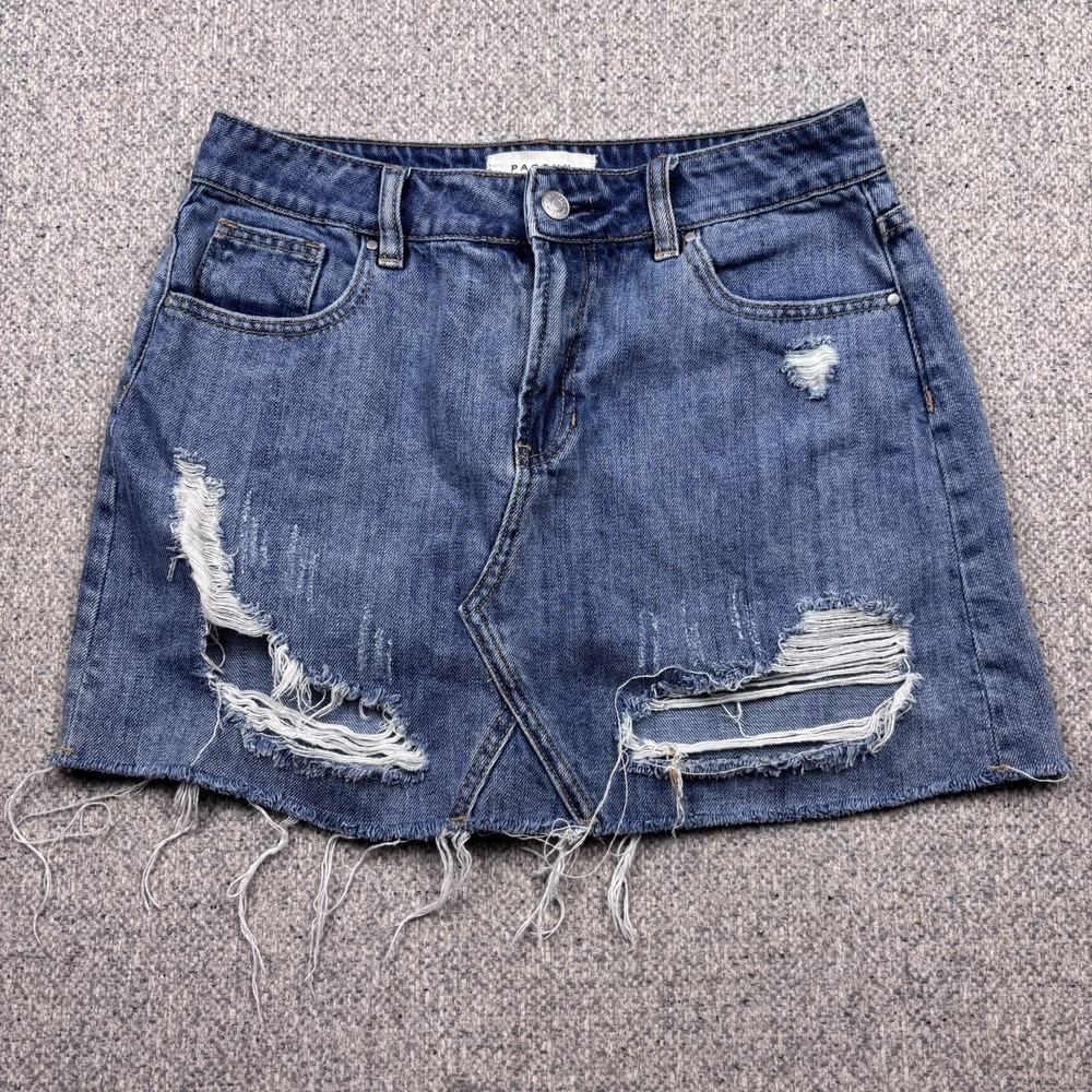 PacSun Skirt Womens Sz 28 Blue Denim Mini Cotton Distressed Cut Off Festival